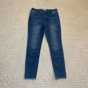 For The Republic Blue Skinny Jean jeggings stretch mid rise side slit 8